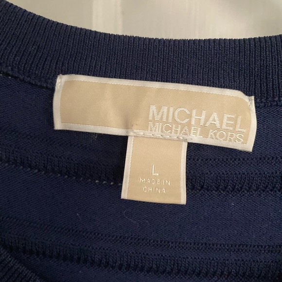 Michael Kors Striped Scalloped Mini Dress In True Navy/scarlet - Picture 3 of 4